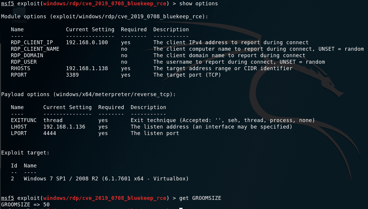 configuring parameters for exploitation