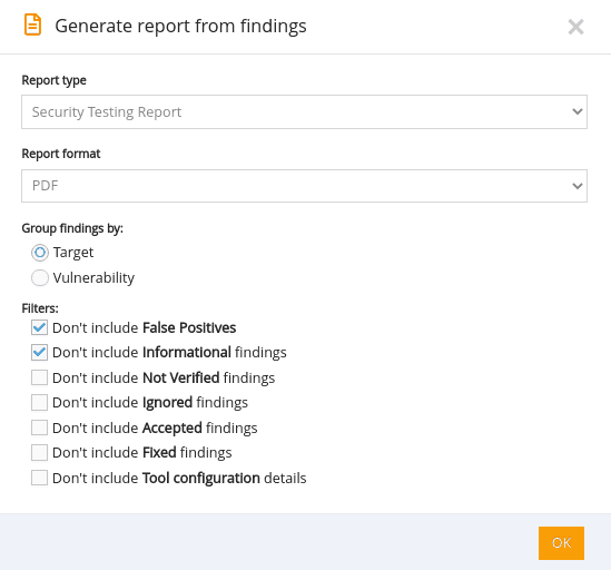 PDF report generated from Findings