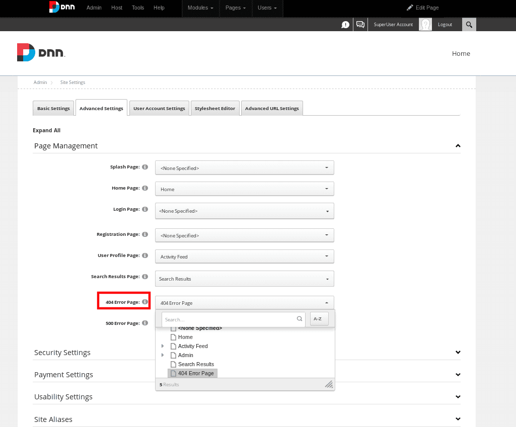 change error page redirection